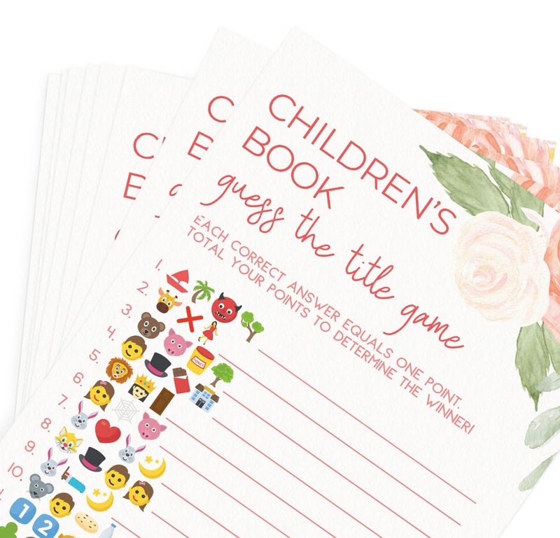 Printed Party Baby Shower Games â€“ Guess the Childrenâ€™s Book Title Game for Girl, Baby in Bloom Floral Theme, 50 Cards - Image 5